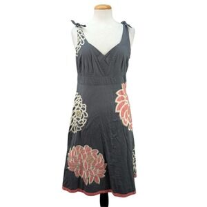 Monsoon Floral Sleeveless Dress Size UK 12 Boho Tie-Up Shoulder Strap Embroidery